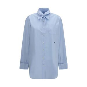 Prada Women Oversized Shirt With Pocket And Embroidered Logo